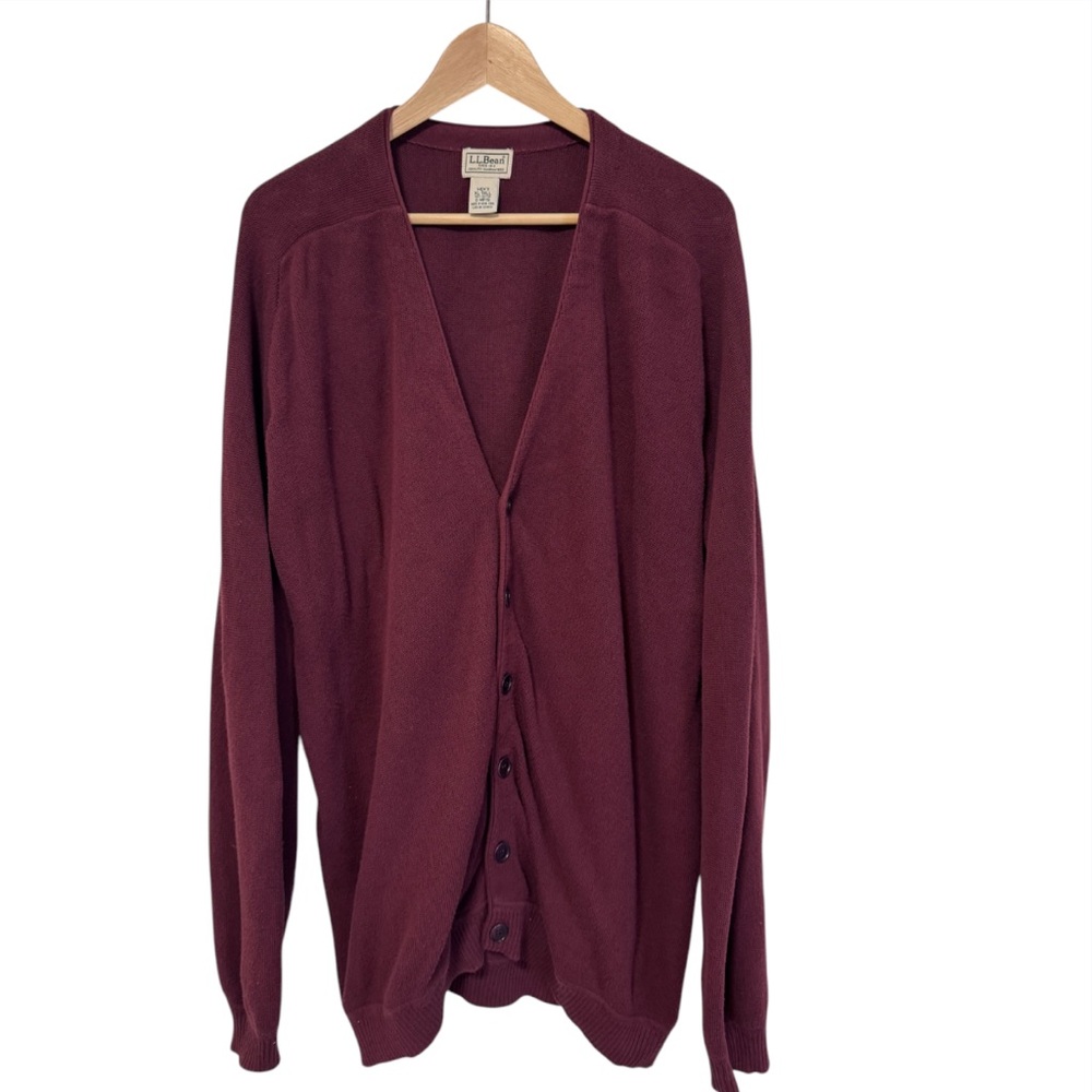 L.L. Bean Men’s Button Up Cardigan Sweater -Burgundy - XLT Tall- 100% Cotton